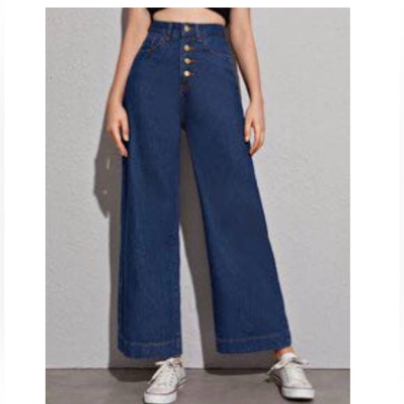 SHEIN Denim Button-up high-waist Wide Leg Jeans - Picture 1 of 8